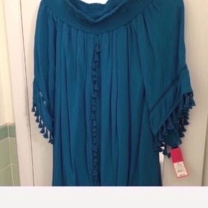 NEW off shoulder dress gathered neckline, tassels